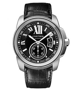 CARTIER   Calibre de Cartier stainless steel and leather watch