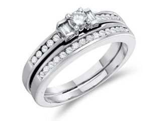 Diamond Engagement Rings Bridal Set 10k White Gold Wedding Band .43 CT