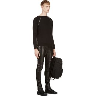 Saint Laurent Black Embellished Raglan Crewneck Sweater