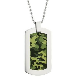 Stainless Steel Dog Tag With Camouflage Accent and 22 Ball Chain