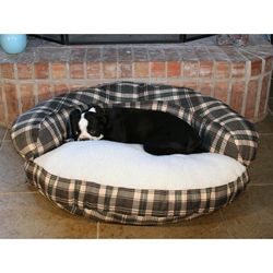 Round 35 inch Bolster Green Plaid Pet Bed  ™ Shopping