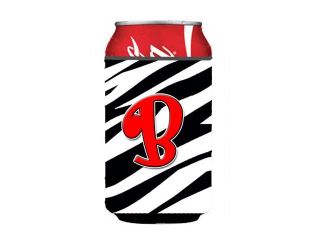 Letter B Initial Monogram   Zebra Red Can or Bottle Beverage Insulator Hugger