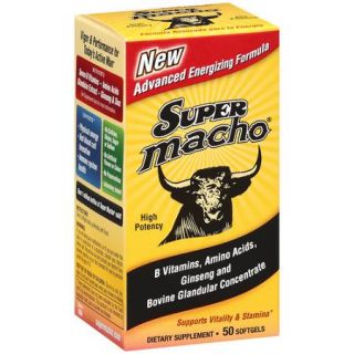 Super Macho: B Vitamins/Amino Acids/Ginseng & Bovine Glandular Concentrate Softgels Dietary Supplement, 50 Ct