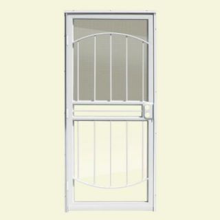 Unique Home Designs 32 in. x 80 in. Arbor White Recessed Mount All Season Security Door with Insect Screen and Glass inserts IDR0300032WHT