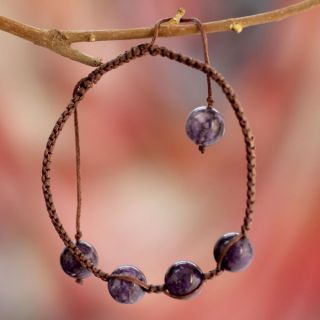 Waxed Cotton Transformative Tranquility Charoite Bracelet (India