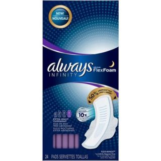 Always Infinity Extra Heavy Overnight Pads With Wings, 24 count