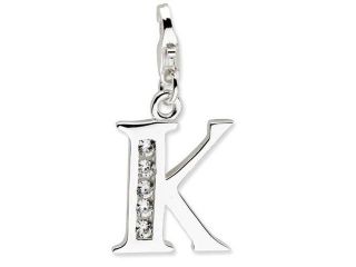 CZ Letter K Lobster Clasp Charm in Sterling Silver