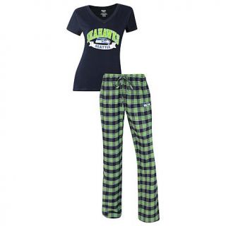 NFL For Her Black Medalist Top and Flannel Pant Pajama Set   Seahawks   7766699