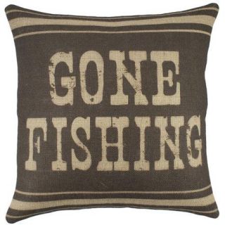 TheWatsonShop Gone Fishing Burlap Throw Pillow