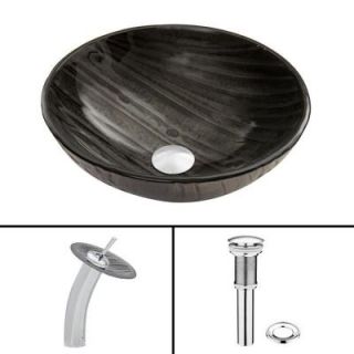 Vigo Glass Vessel Sink in Interspace with Waterfall Faucet Set in Chrome VGT046CHRND