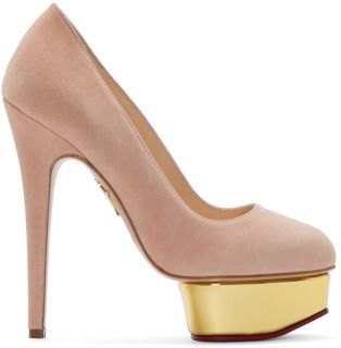 Charlotte Olympia: Blush Suede Platform Dolly Pumps