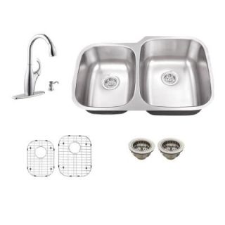 Schon All in One Undermount Stainless Steel 30 in. 0 Hole Double Bowl Kitchen Sink with Faucet SC865710NCR