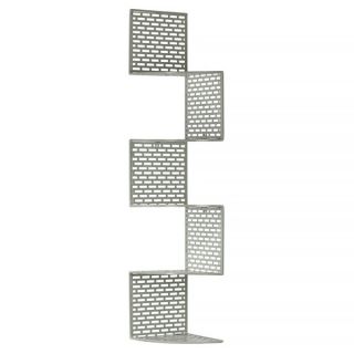 Light Grey Metal Corner Shelf with 5 Tiers and Perforated Surface and