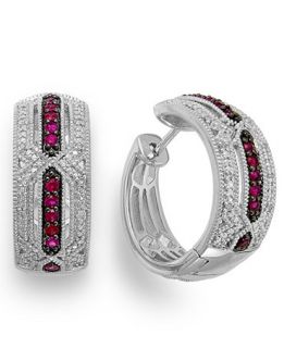 Ruby (1/3 ct. t.w.) and Diamond Accent Hoop Earrings in Sterling