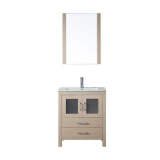 Virtu USA Dior 28 in. Vanity in Light Oak with Ceramic Vanity Top in White and Mirror DISCONTINUED KS 70028 C LO