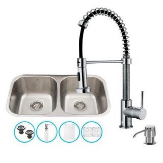 Vigo All in One Undermount Stainless Steel 32 in. Double Bowl Kitchen Sink in Chrome VG15330