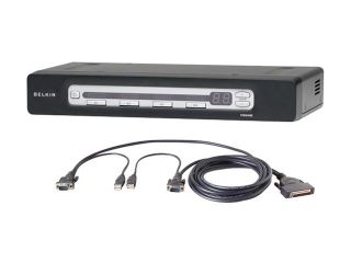 Open Box: BELKIN OmniView PRO3 F1DA104Z BU 4 Port USB & PS/2 KVM Switch & USB Cable Bundle