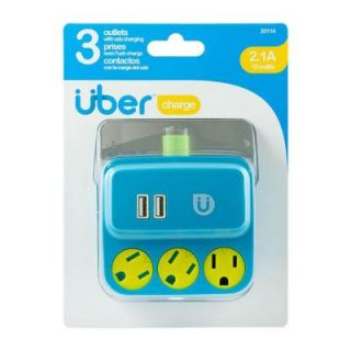 GE 3 Grounded Outlet and 2 USB Port, 2.1 Amp Tap   Blue and Yellow 25114