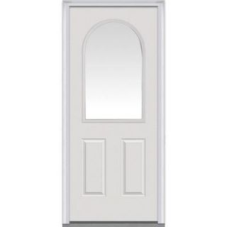 Milliken Millwork 36 in. x 80 in. Classic Clear Glass 1/2 Arch Lite 2 Panel Primed Fiberglass Smooth Prehung Front Door Z000350L