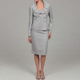 Evan Picone Womens Platinum Ruffle Collar Skirt Suit  