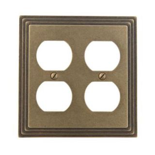 Amerelle Steps 1 Duplex Wall Plate   Rustic Brass 84DDRB