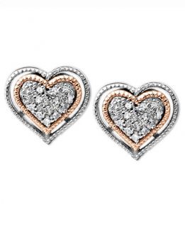 Diamond Heart Stud Earrings in Sterling Silver and 14k Rose Gold (1/10