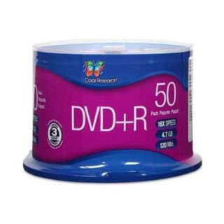 Color Research Cake Box DVD+R 50 Pack   50 Pack, 16X, 120 mins, 4.7GB   C18 42003