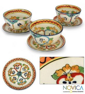 Set for 3 Ceramic Golden Harvest Bowls and Plates (Mexico