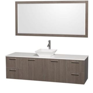 Wyndham Collection Amare 72 in. Vanity in Grey Oak with Man Made Stone Vanity Top in White and Porcelain Sink WCR410072GOWHD28WHSN