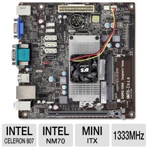 ECS 1023.NM70 I(1.0) Motherboard   Mini ITX, Intel NM70 Expression Chipset, DDR3 1333 MHz, SATA III 6.0 Gb/s, Gigabit LAN, USB 2.0, DirectX10.1 (NM70 I)