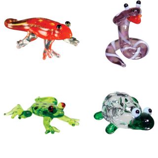 BrainStorm Looking Glass Miniature Glass Figurines, 4 Pack, Gecko/Cobra/Dart Frog/Tortoise