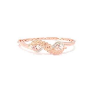 18k Rose Vermeil over Sterling Silver Morganite and Cubic Zirconia Angel Wings Hinged Bangle (7.25 inches) SZ 8"