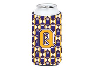 Letter Q Football Purple and Gold Tall Boy Beverage Insulator Hugger CJ1064 QTBC