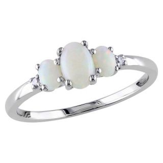 02 CT. T.W. Diamond with 2/5 CT. T.W. Opal 3 Stone 4 Prong Ring in