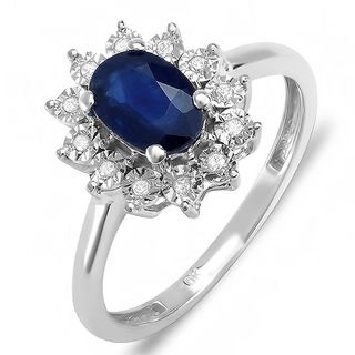 10k White Gold Blue Sapphire and 1/4ct TDW Diamond Ring (G H,I1 I2