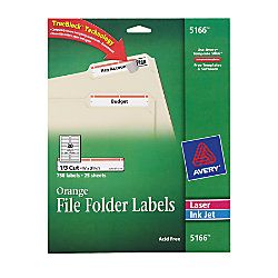 Avery TrueBlock Color Permanent InkjetLaser File Folder Labels 916 x 3 716  Orange Box Of 750