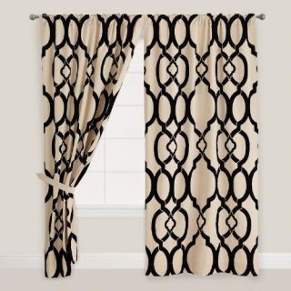 Black Trellis Ethel Flocked Chambray Curtains, Set of 2