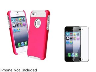 Insten Hybrid White TPU/ Hot Pink Hard Case + Reusable LCD Screen Protector Guard Film Shield compatible with Apple iPhone 5
