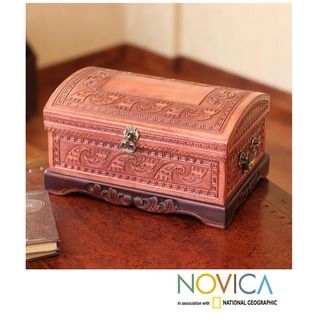 Mohena Wood and Leather Inca Sea Jewelry Box (Peru)  