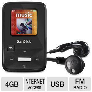 Sandisk Sansa Clip RB SDMX22 004G A57K MP3 Player   4GB Memory, 1.1 Screen, Lightweight, USB 2.0, Built in FM Radio, Internet Access, Black, Refurbished