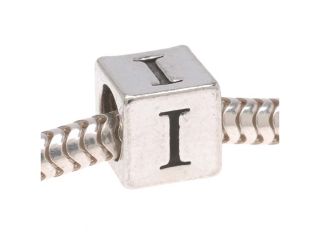 Lead Free Pewter European Style Large Hole Alphabet Bead, Letter 'I' 6.4mm, 1 Pc