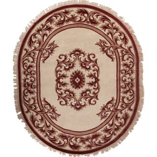 Hand knotted Alaric Burgundy New Zealand Wool Traditional Oval