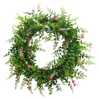 Floral and Fern Double Ring Wreath with Twig Base   Red (18)