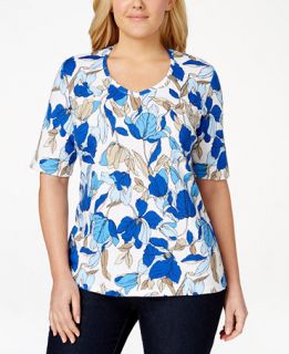 Karen Scott Plus Size Floral Print V Neck Top, Only at   Tops