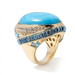 AKKAD "Majestic Star" Blue Howlite Goldtone Bold Pavé Ring   1429108