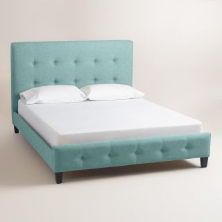 Cornflower Blue Linen Greir Upholstered Bed