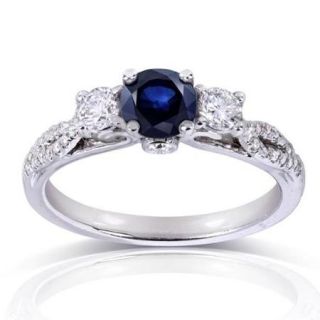 Annello 14k White Gold Round cut Sapphire and 1/3ct TDW Diamond Three Stone Engagement Ring (H I, I1 I2) Size 10.5