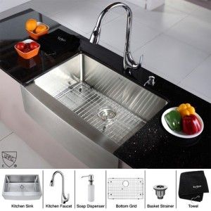 Kraus KHF200 30 KPF1621 KSD30CH 30 inch Farmhouse Single Bowl Stainless Steel Kitchen Sink with Chrome Kitchen Faucet and Soap Dispenser