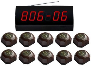 SINGCALL.Wireless Calling System. for Hospital,coffee shop,pub,bank, Wireless and Simple Operation,Pack of 1 pc Display and 10 pcs Bell Calls