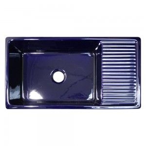 Whitehaus WHQD540 BLUE Kitchen Sink, 36" Quatro Alcove Fireclay Reversible Fireclay w/Integral Drain Board & Decorative 2 1/2" Lip On Both Sides, Single Bowl   Sapphire Blue